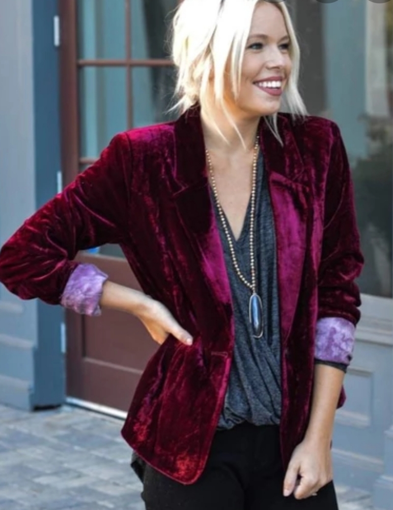 Mystree Burgundy Velvet Blazer